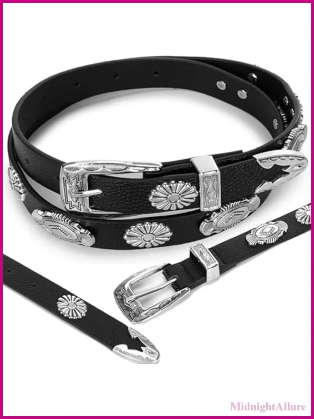 Western Cowboy Faux-Leather Belt Oval-Disc Cowgirl Waist